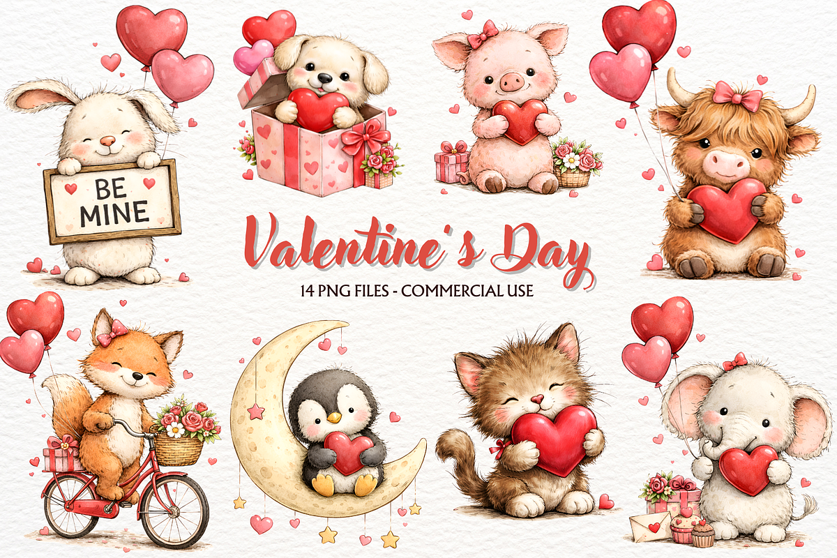Whimsical Valentine's Day Animal PNG, an Animal Illustration by SugarCloudStudioArt (Photo 1 of 4)
