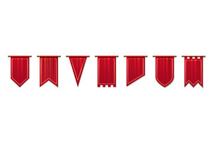 Red medieval pennant set with golden, an Illustration by art PVP - market