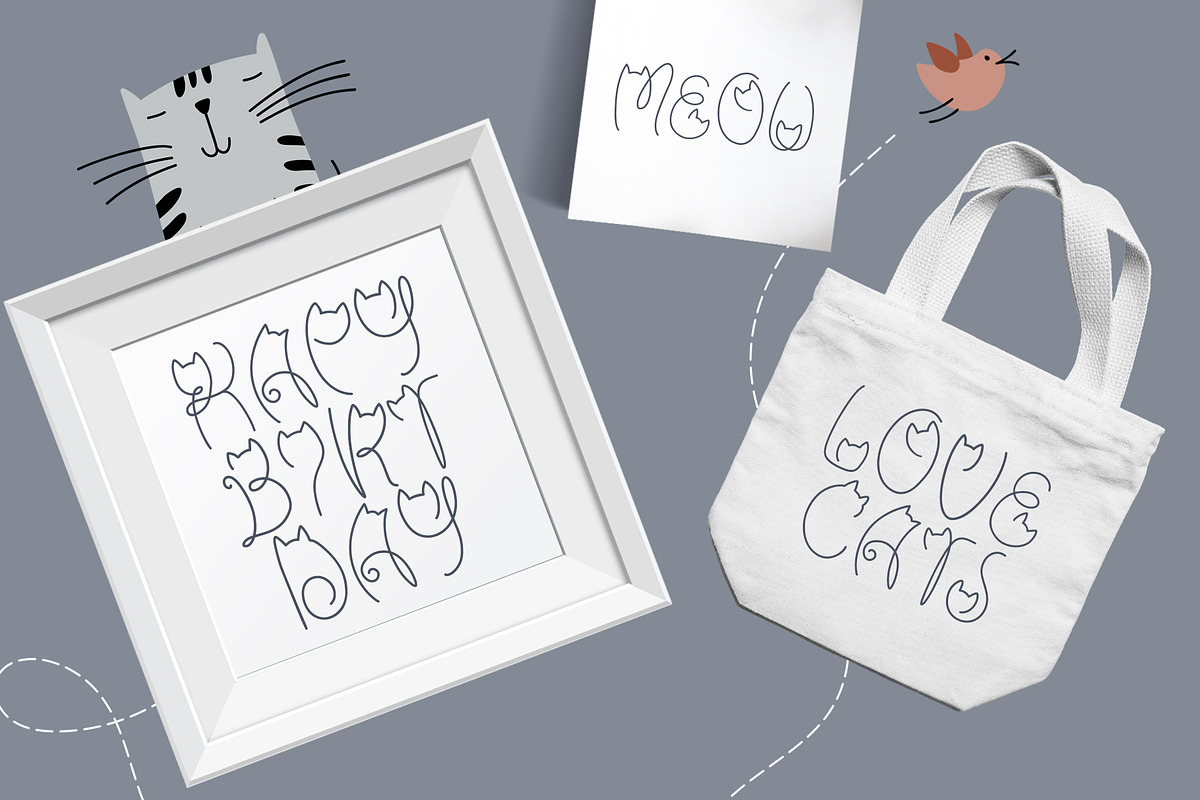 Cute Cat Hand Drawn Display Font, a Handwritten Font by Happy Letters (Photo 2 of 8)