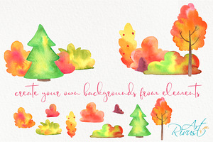 Cute Fall Watercolor Foxes Clipart