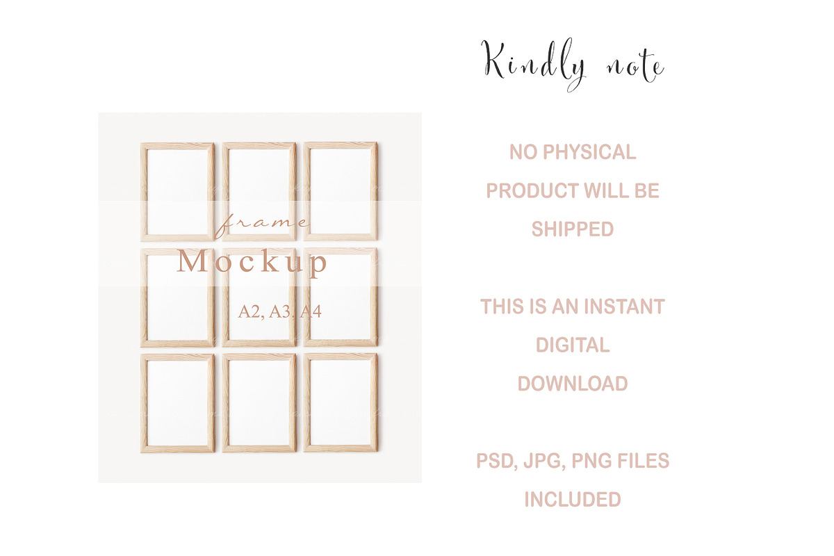 Set of 9 Frame Mockup Gallery Wall, a Print Template by BirdieFrames (Photo 3 of 3)