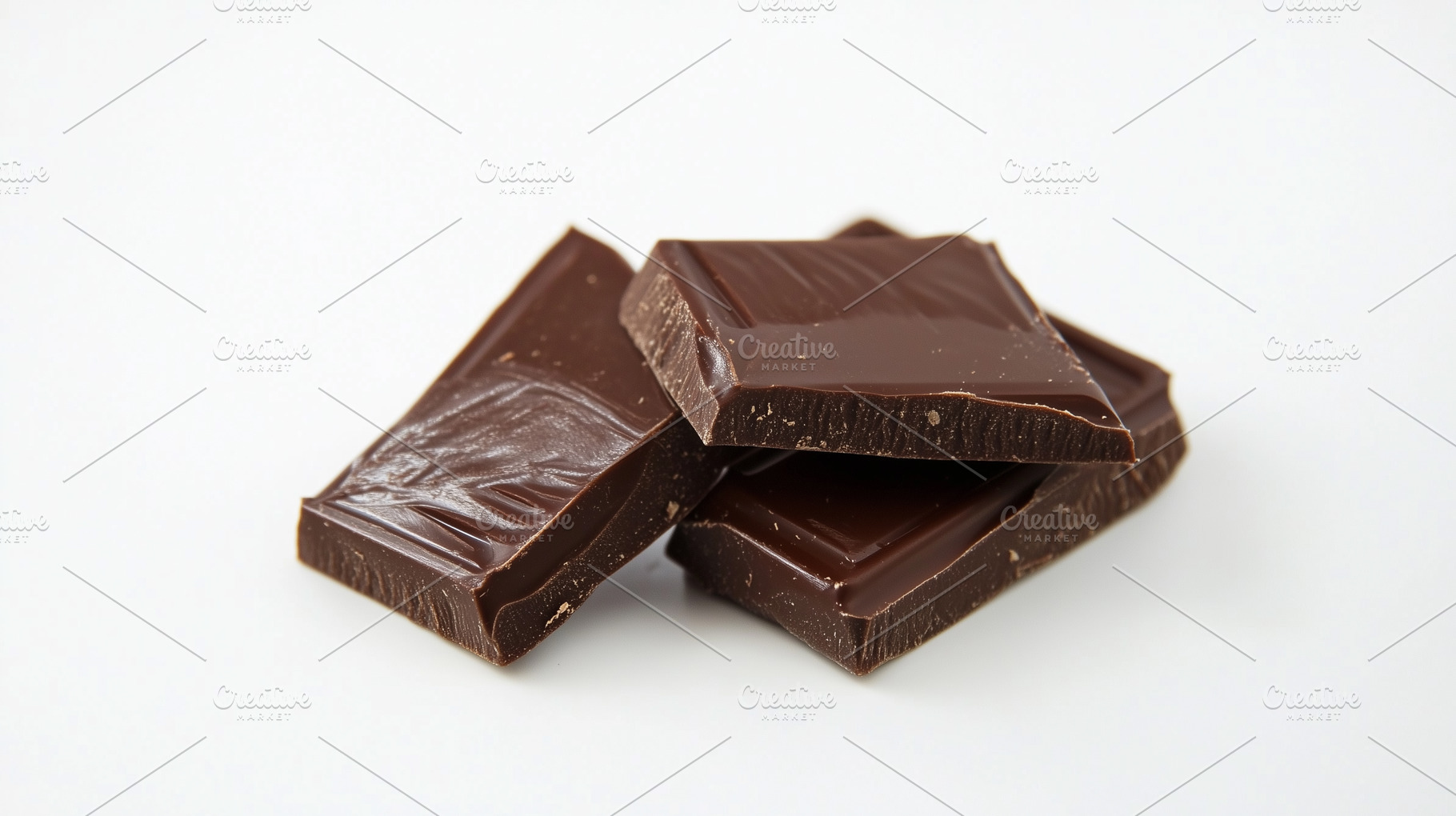 Chocolate pieces on white background, a Food & Drink Photo by MistyDay