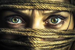 Woman’s Eyes Behind Rope, a Person Photo by Ales Munt