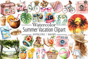 Summer Vacation Clipart, an Illustration by Libby Wishes