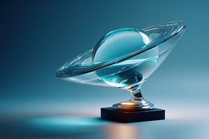 Cocktail glass designed in the shape of a flying saucer featuring a clear orb a, a Photo by AlyaAnd