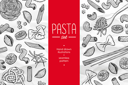 Pasta Set. Hand Drawn Illustration