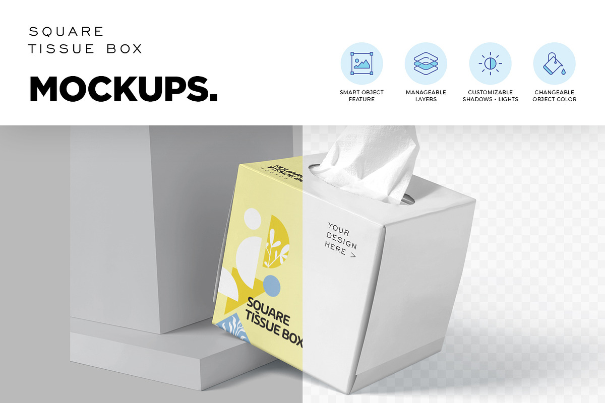 Square Tissue Box Mockups, a Packaging Mockup by DesignNeutrons (Photo 3 of 6)