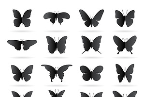 Vector Group Of Black Butterfly.