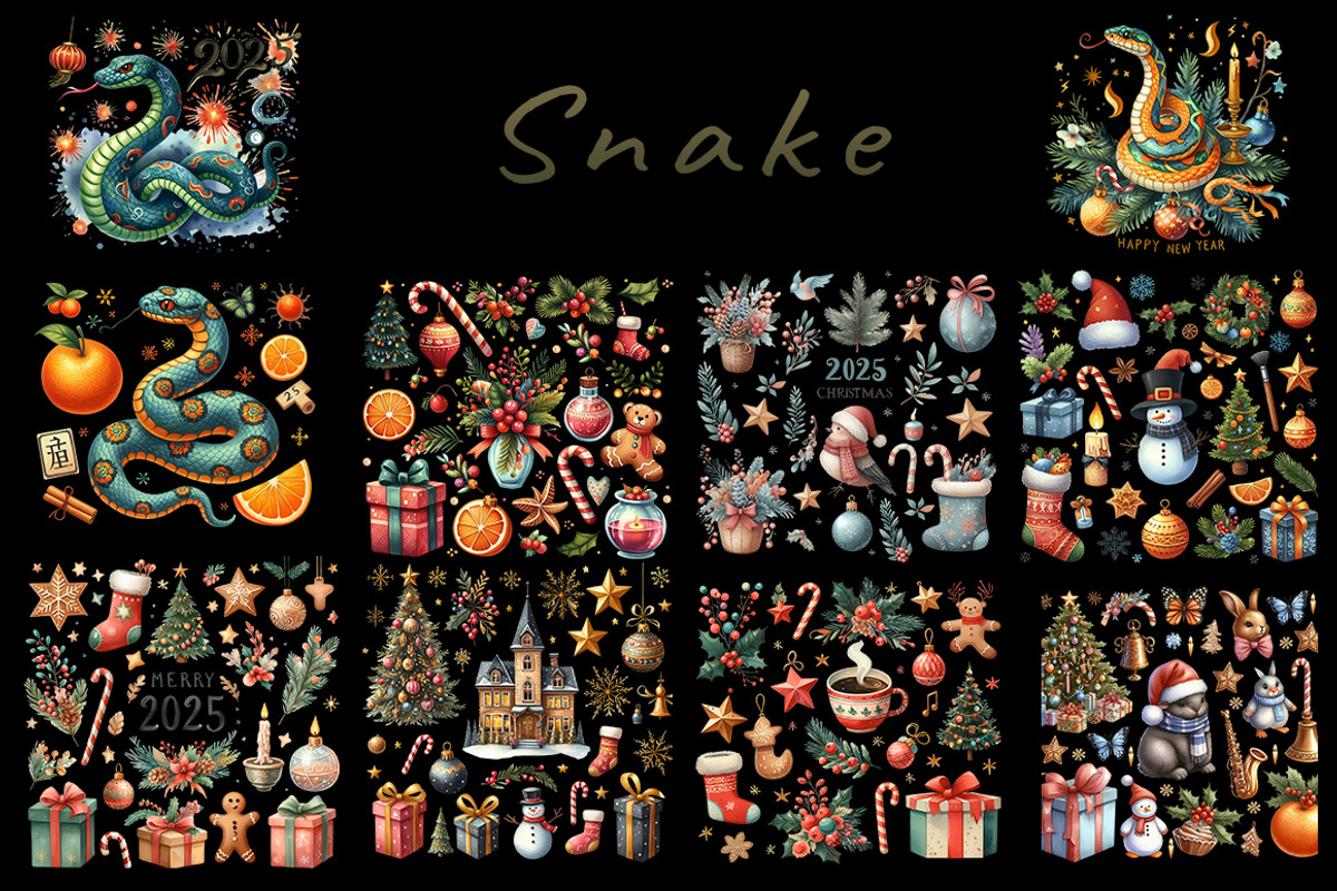 Snake 2025 Watercolor Clipart PNG, a Seasonal Illustration by FITALARTSNEDIGI (Photo 6 of 8)