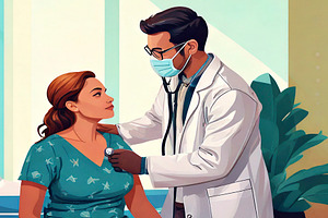 Patient being examined by a doctor using a stethoscope, a Healthcare Illustration by DanFLCreativo