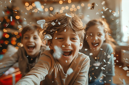 Kids Laughing on Christmas Morning, a Holiday Photo by Andy Dean Photography