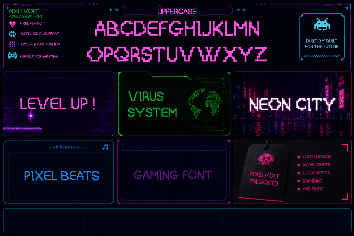 PIXELVOLT Display Typeface, a Sans Serif Font by zerologicstudio (Photo 4 of 8)