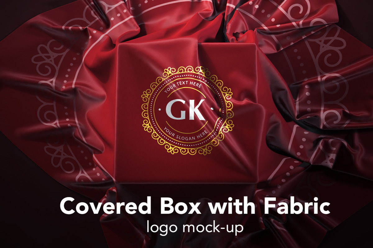 Covered Box with Fabric Logo Mock-up, a Packaging Mockup by GK Creative (Photo 1 of 6)
