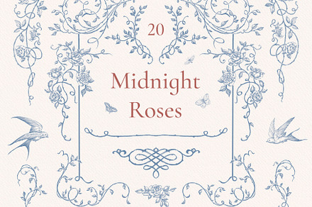 Midnight Roses, PNG Vintage Borders, a Decorative Illustration by Ekaproeka