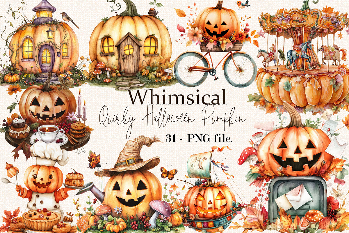 Whimsical Quirky Halloween Pumpkin, a Seasonal Illustration by SVGArt (Photo 1 of 5)