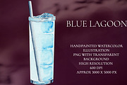 Blue Lagoon Watercolor Cocktail, a Food Illustration by Olexandra Mur (Thumbnail 1 of 3)