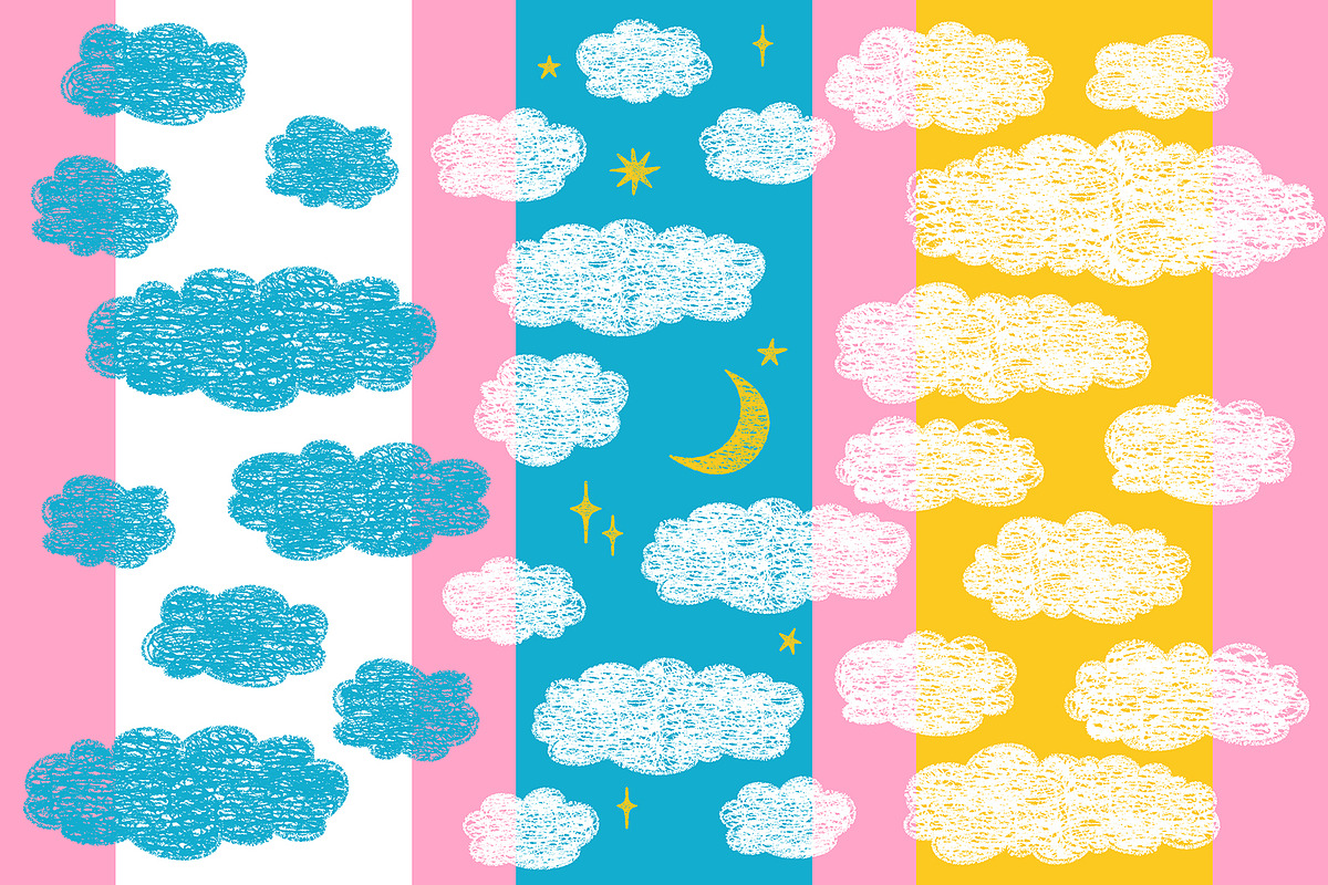 Crayon Clouds and Stars vector art, a Decorative Illustration by Neliakott ♥ (Photo 2 of 6)