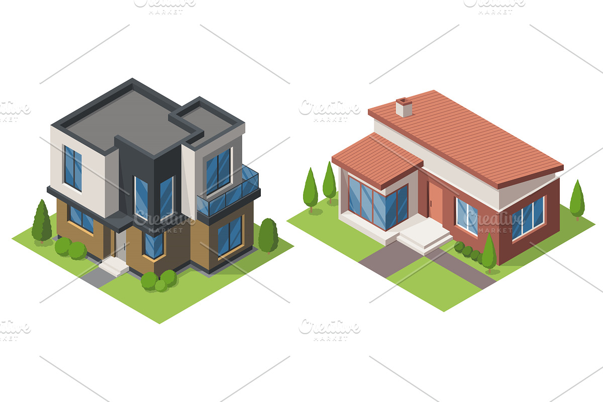 Isometric cottage icon. Suburb house, an Object Illustration by the8monkey
