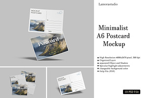 Minimalist A6 Postcard Mockup, a Card Template by lamorastudio