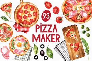 Watercolor Pizza Clipart Collection