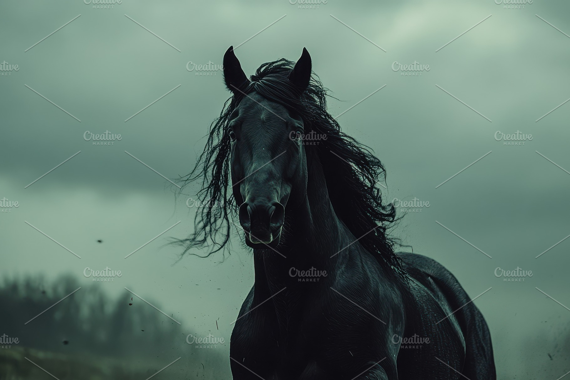 Majestic Black Stallion Running Wild, an Animal Photo by Pixeness Studio