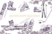 Winter Activities Watercolor Set, a Sport Illustration by Cat In Colour (Thumbnail 2 of 3)