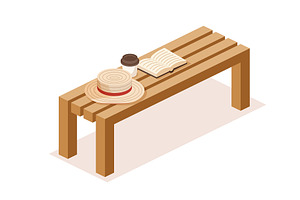 Isometric wooden park bench., an Object Illustration by Booblgum