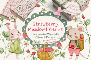 Strawberry Meadow Watercolor Set, an Animal Illustration by Yevsikova_illustrations