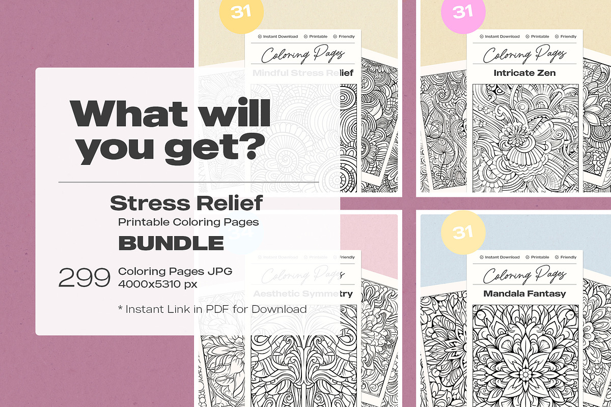 Stress Relief Coloring Pages BUNDLE, an Illustration by Pix Cafe (Photo 2 of 13)