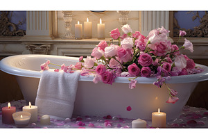 spa bath with flowers ai generated, a Beauty & Fashion Photo by pikepicture