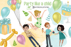 Party like a child: illustration set, a Person Illustration by Winged Graphics