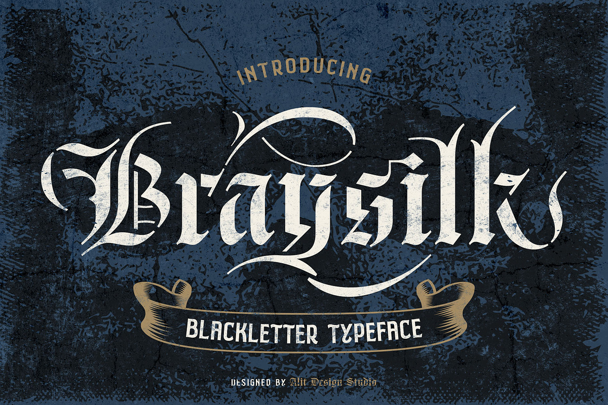 Braysilk Typeface, a Blackletter Font by alit design (Photo 1 of 22)