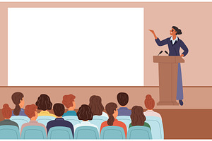 Woman lecturer speaks people on, an Education Illustration by Vectorbuum