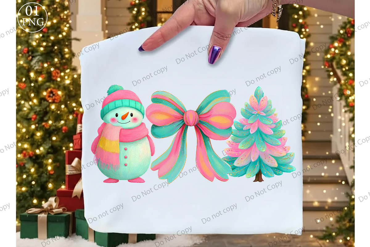Snowman, Bow and Tree Christmas Png, an Illustration by Libby Wishes (Photo 1 of 7)
