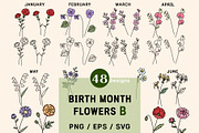 Birth Flowers Vector Clipart_B, a Decorative Illustration by OKArtHub (Thumbnail 1 of 9)
