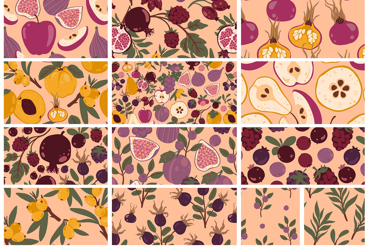 Orchard fruit vector patterns, a Pattern Graphic by Carpet Tapete Pretzel (Photo 2 of 17)