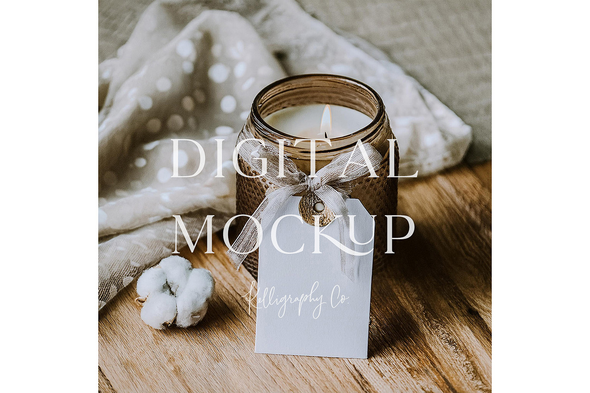 Candle Gift Tag Template PSD Mockup, a Mockup by Kelligraphy Co. (Photo 1 of 2)