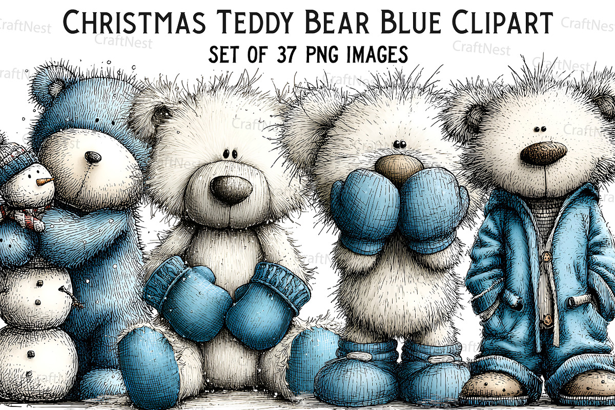 Christmas Teddy Bear Blue Clipart, an Illustration by Craft Nest (Photo 1 of 9)