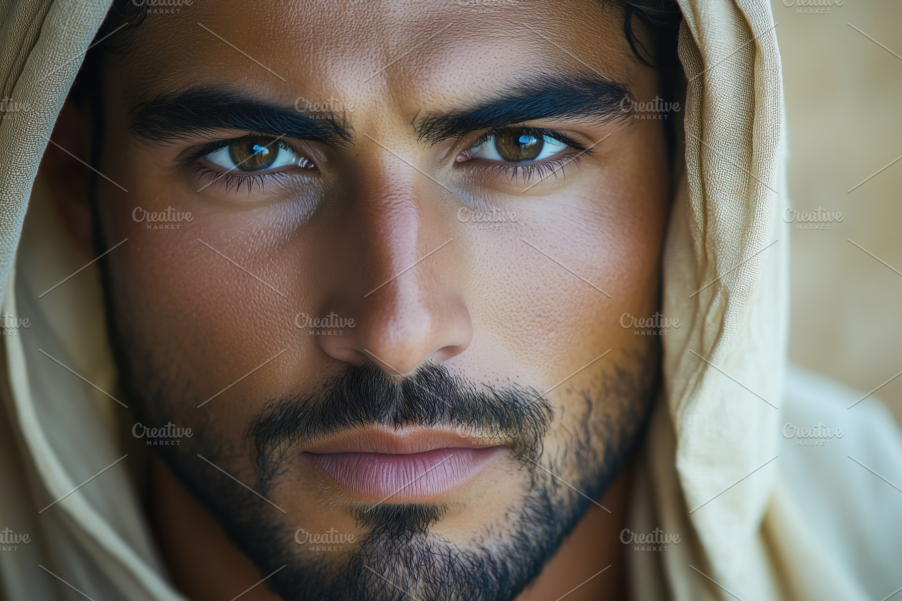A close-up portrait of a arabic man with intense brown eyes and a well-groomed, a Person Photo by Textures & Backgrounds