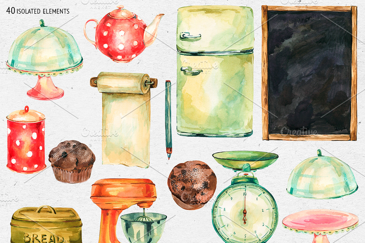 Watercolor kitchen utensils clipart, an Object Graphic by Belusuab (Photo 2 of 4)