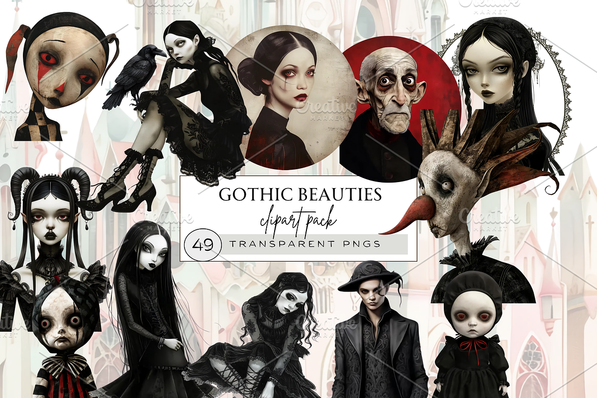 GOTHIC BEAUTIES CHARACTERS CLIPART, a Person Illustration by Daring Digies (Photo 1 of 10)