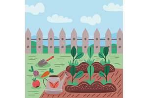 urban gardening with fence, an Illustration by studiogstock