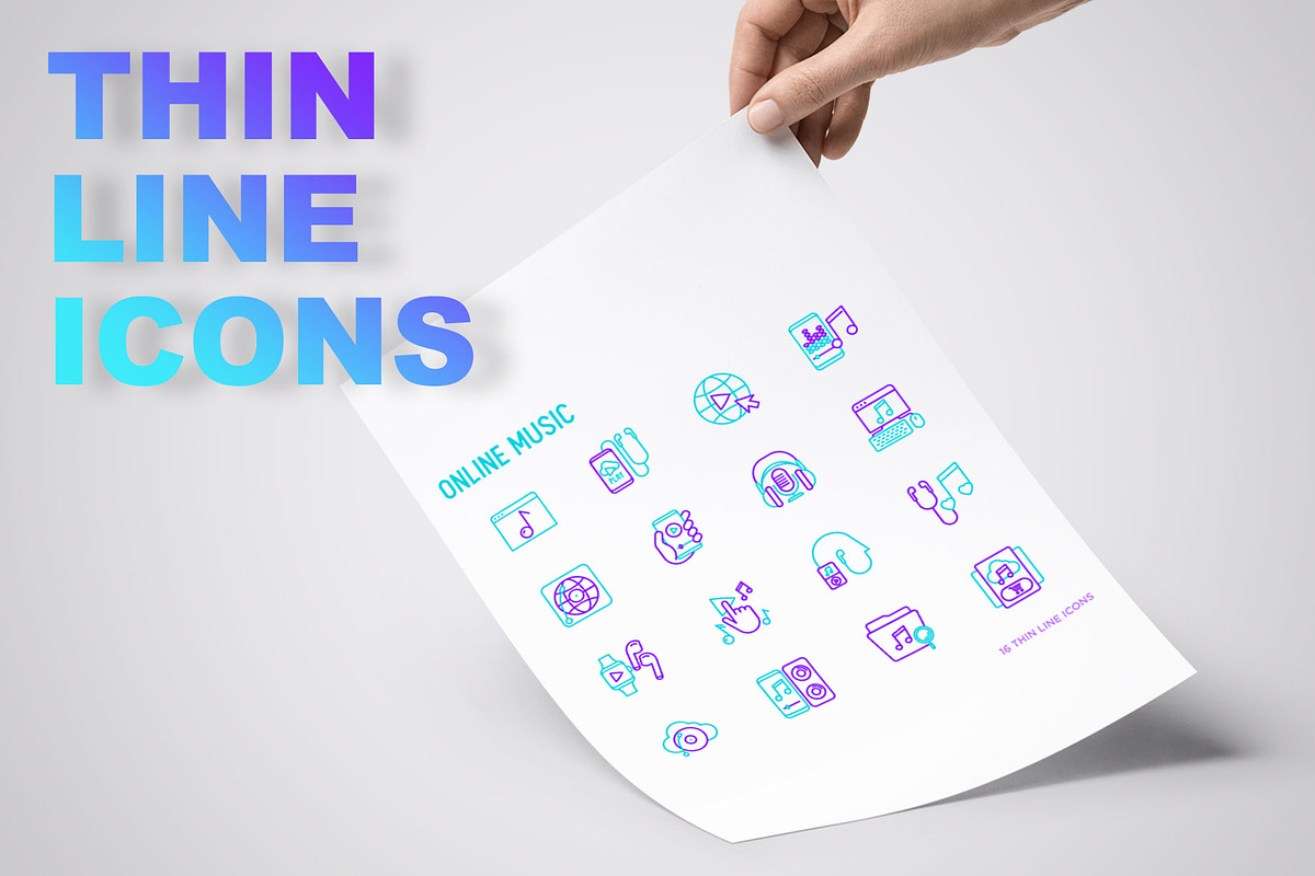 Online Music | 16 Thin Line Icons, an Outline Icon by Alex Blogoodf (Photo 3 of 11)