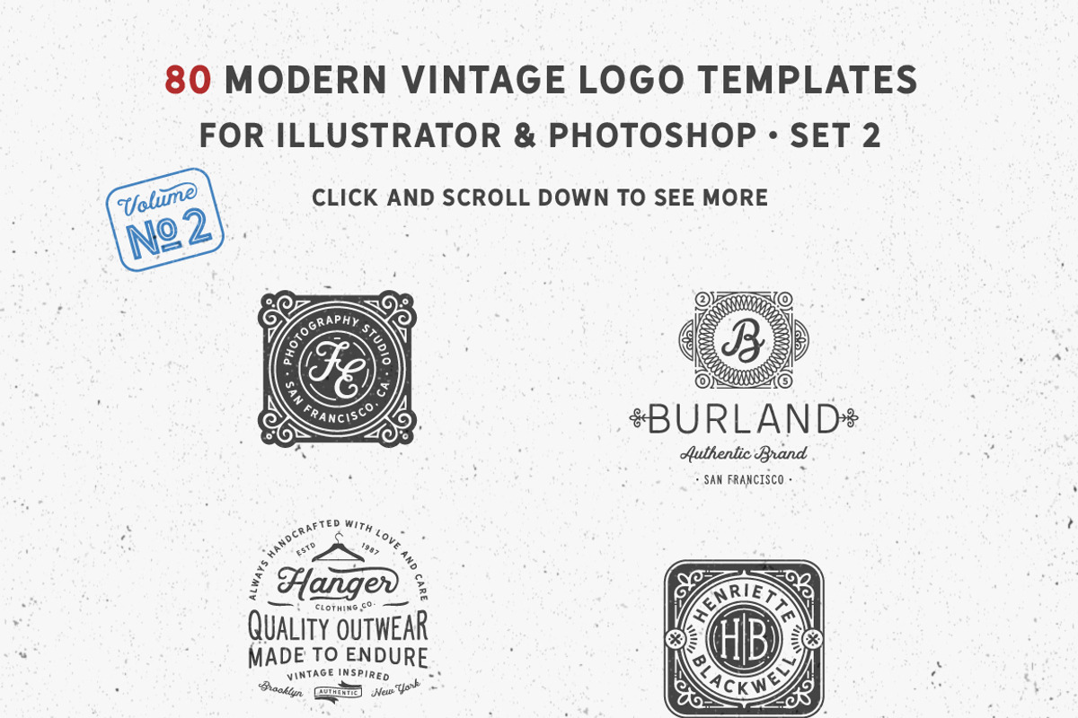80 Modern Vintage Logos vol 2, a Branding & Logo Template by DISTRICT 62 STUDIO (Photo 3 of 13)
