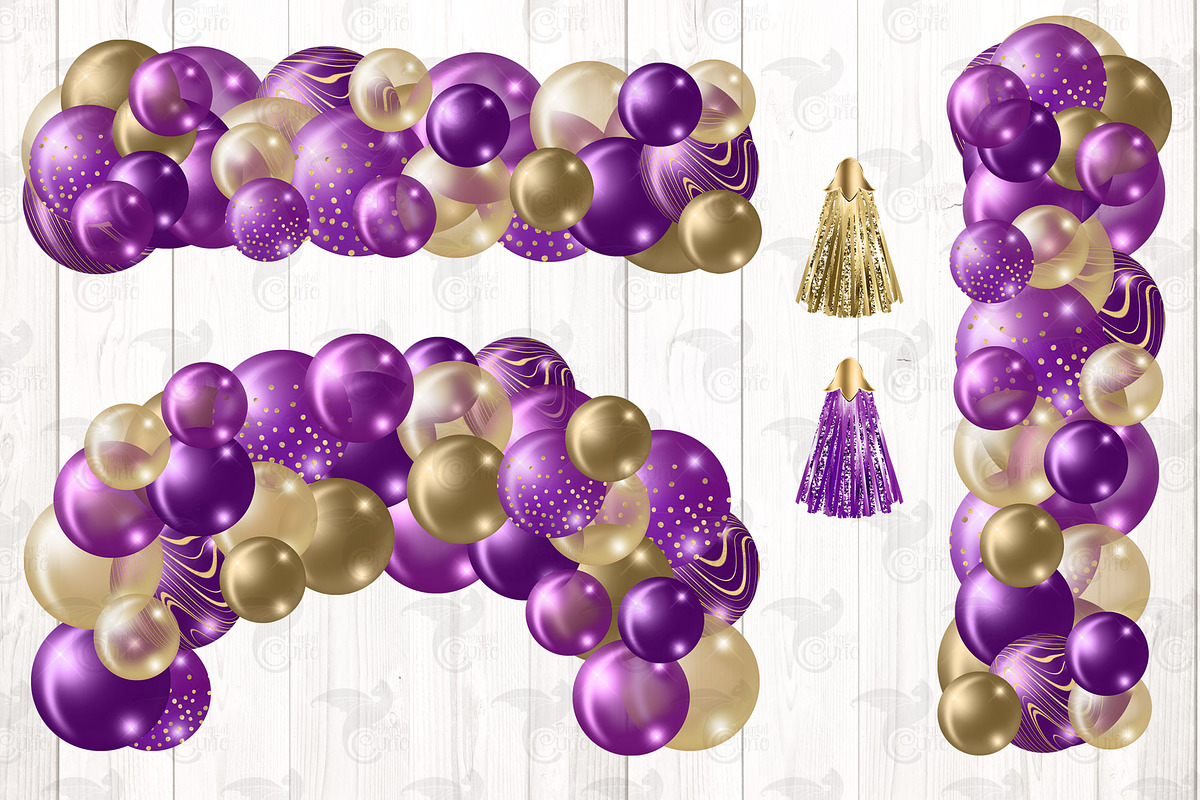 Purple and Gold Balloon Arch Clipart, an Illustration by Digital Curio