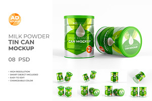 Milk Powder Tin Can Mockup – 8 PSD