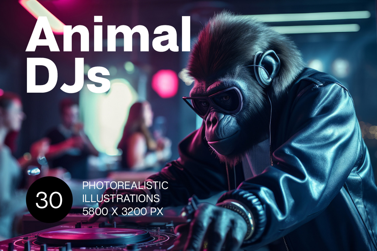 Animal DJs. 30 images, an Animal Illustration by Handmadefont (Photo 1 of 10)
