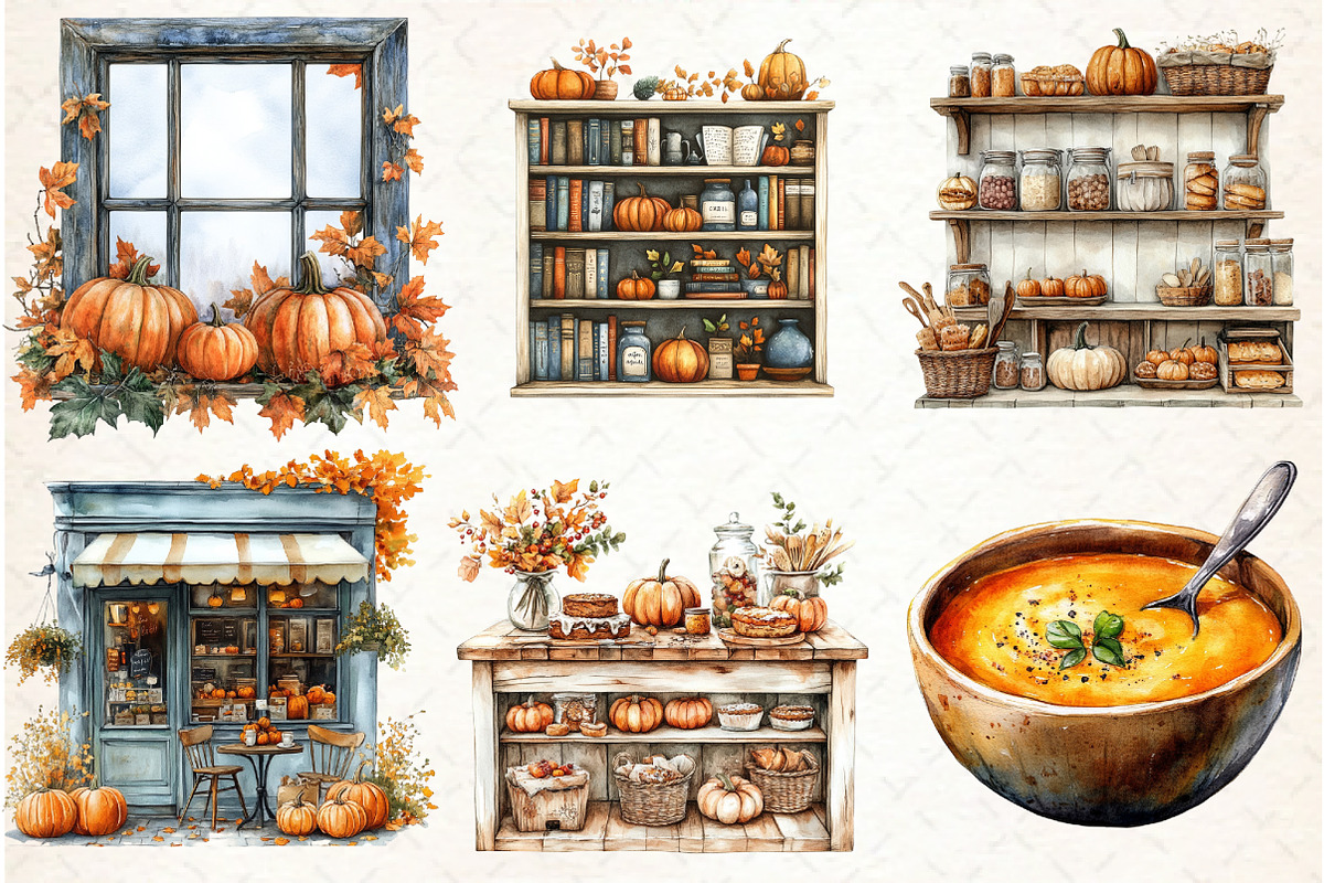 Autumn Clipart,Pumpkin Café Clipart, an Illustration by Libby Wishes (Photo 3 of 7)