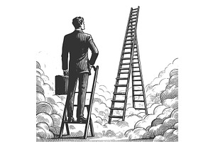 Businessman comparing ladders in, a Person Illustration by AlexArt