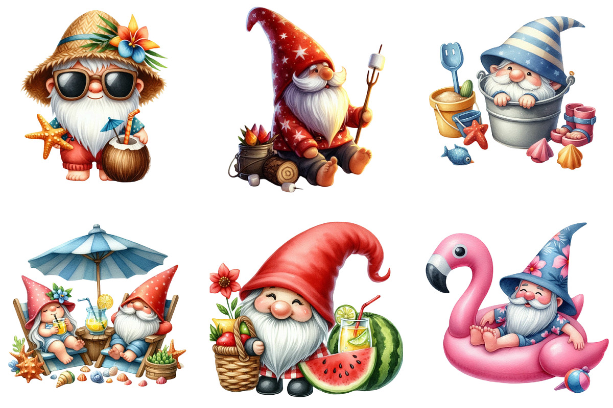 Summer Vacation Gnomes Beach Clipart, a Seasonal Illustration by DreamArtGraphic (Photo 2 of 4)